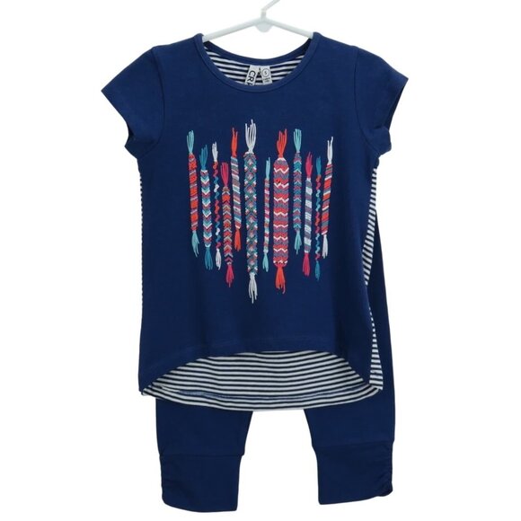 Girls 2-Piece Size 4 Top & Legging Set With Friendship Bracelet Print & Stripes - Picture 1 of 4
